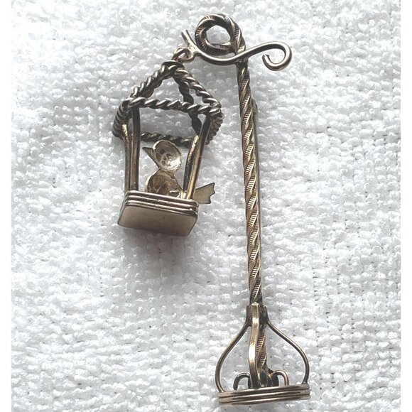 1940s Walter Lampl Gold Filled Brooch Swinging Bird Cage RARE FIND - Picture 1 of 8